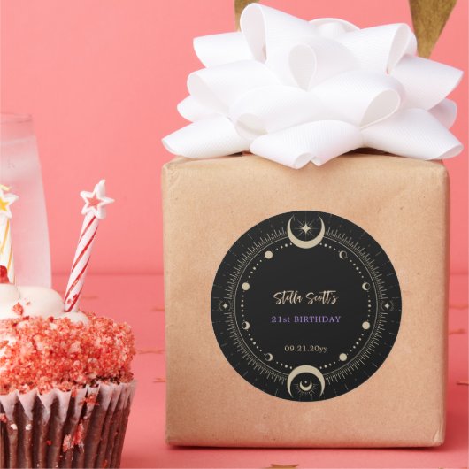 Zwarte Mystic Celestial Moon 21ste verjaardag Ronde Sticker (Feest)