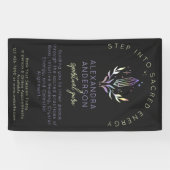 Zwarte mystieke holografische Spirituele kristalle Spandoek (Horizontaal)