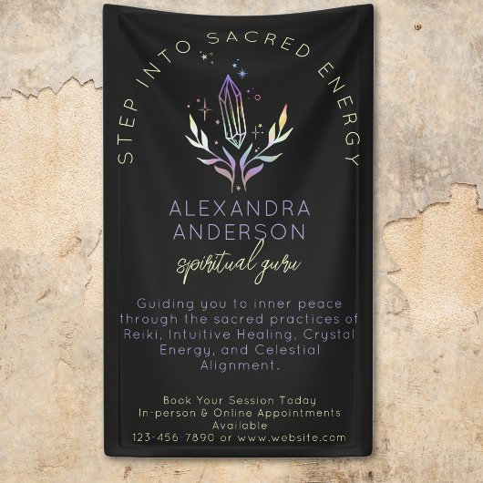 Zwarte mystieke holografische Spirituele kristalle Spandoek