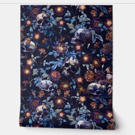 Zwarte mystieke schedel en Rozen tuin Behang