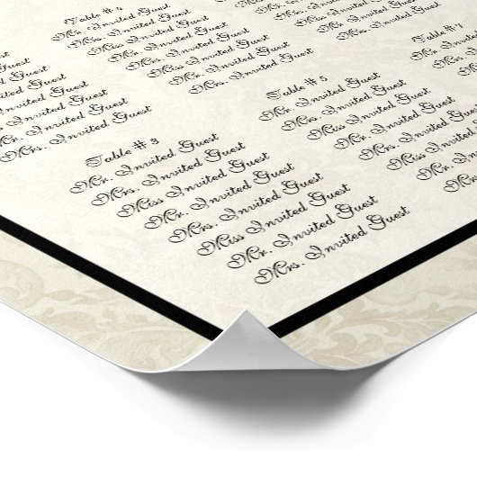 Zwarte n Cream Damask-opvangtabel Poster (Hoek)