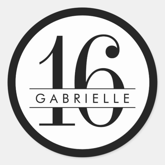 Zwarte n White Border Birthday Favor Sticker Label (Voorkant)