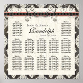 Zwarte 'n White Damask Pink Wedding Seding Chart Poster (Voorkant)