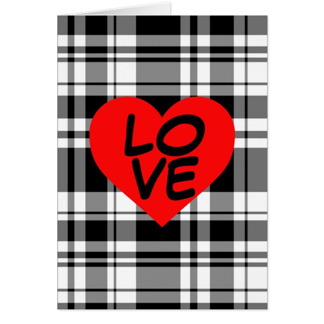 Zwarte N' White tartan plaid met rood hartdetail (Voorkant)