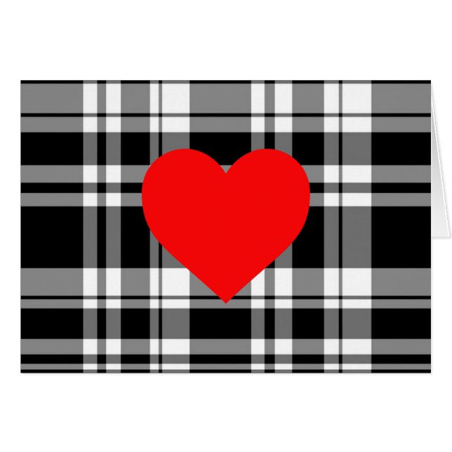 Zwarte N' White tartan plaid met rood hartdetail (Voorkant Horizontaal)