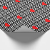 Zwarte N' White tartan plaid met rood hartdetail Cadeaupapier (Hoek)