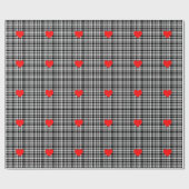 Zwarte N' White tartan plaid met rood hartdetail Cadeaupapier (Vlak)