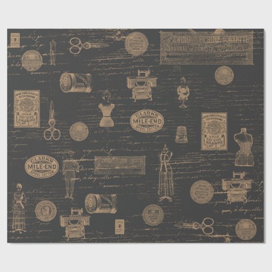 Zwarte  naaigoopjes cadeaupapier (Vlak)