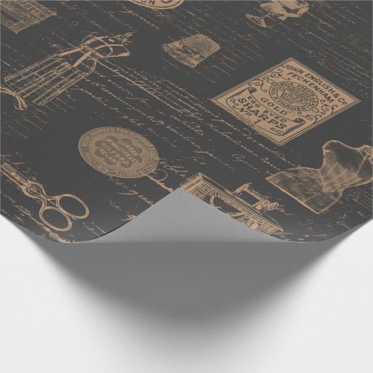 Zwarte  naaigoopjes cadeaupapier (Hoek)