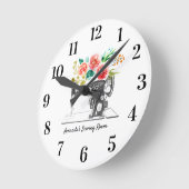 Zwarte Naaimachine Witte Bloemen Ronde Klok (Hoek)