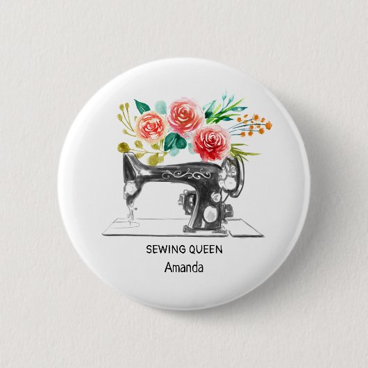 Zwarte naaimachine Witte naamafdruk Ronde Button 5,7 Cm (Voorkant)