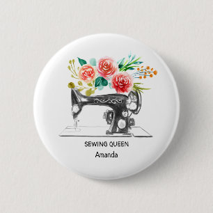 Zwarte naaimachine Witte naamafdruk Ronde Button 5,7 Cm