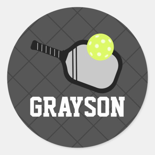 Zwarte naam bij Pickleball Logo Ronde Sticker (Voorkant)