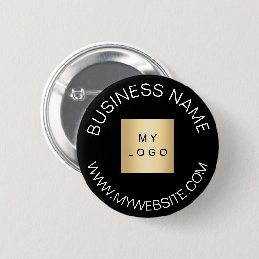Zwarte naam business logo website ronde button 5,7 cm (Voorkant /achterkant)