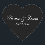 Zwarte naam Datum Modern Wedding Hart Sticker<br><div class="desc">De basis zwarte trouwstickers voor je trouwuitnodigingen,  bedankt notities en al je mailings.</div>
