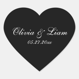 Zwarte naam Datum Modern Wedding Hart Sticker