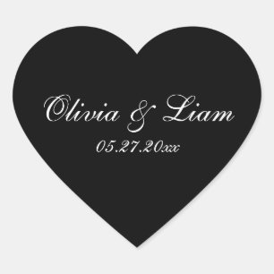 Zwarte naam Datum Modern Wedding Hart Sticker
