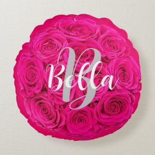 Zwarte Naam Gepersonaliseerd Roze Rond Kussen