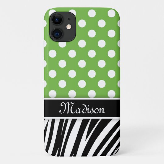 Zwarte naam groene poka Dots Zebra Stripes Case-Mate iPhone Case (Achterkant)