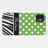 Zwarte naam groene poka Dots Zebra Stripes Case-Mate iPhone Case (Achterkant (horizontaal))