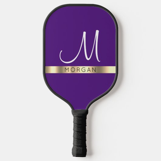 Zwarte naam op gouden band en groot wit monogram pickleball paddle (Achterkant)