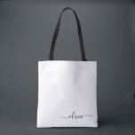 Zwarte naam White Girly Script Monogram Modern Tote Bag<br><div class="desc">Zwart-wit elegant voegt uw eigen naam monogram boekzak toe. Deze Book Bag kan worden aangepast om uw initiaal en voornaam op te nemen en wordt gegeven als cadeau voor Kerstmis,  Sweet 16 Birthday,  Vrijgezellenfeest of een bruiloft.</div>