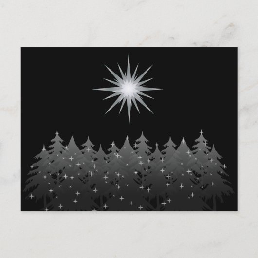 Zwarte Nacht Hemel Witte Ster Bomen Moderne Kerstm Feestdagenkaart (Voorkant)