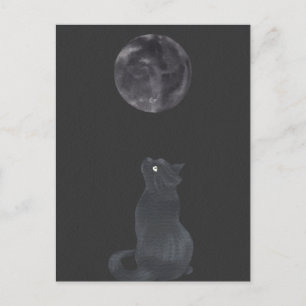Zwarte nacht Mystieke maan kat Briefkaart