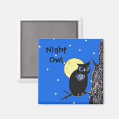 Zwarte Nachtuil Blauwe ogen in Boom Maan Sterren Magneet (Voorkant / Achterkant)