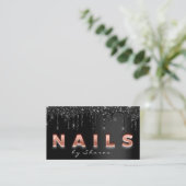 Zwarte Nail Artist Drift 9 Punts Roos Script Visitekaartje (Staand voorkant)