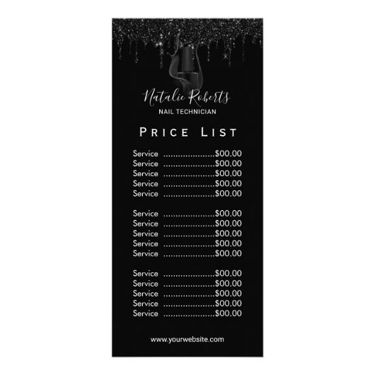 Zwarte Nail Salon Manicurist Drivers Prijslijst Reclamekaart (Voorkant)