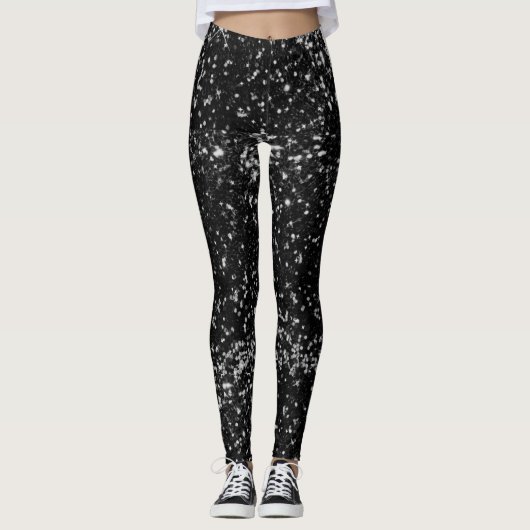 Zwarte namaak glinsterende leggings (Voorkant)