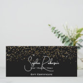 Zwarte & namaak gouden glitters cadeaubon kaart (Staand voorkant)