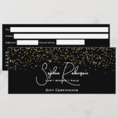 Zwarte & namaak gouden glitters cadeaubon kaart (Voorkant / Achterkant)