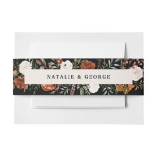 Zwarte natuurlijke botanische elegant moderne flor uitnodigingen wikkel