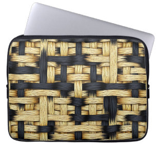 Zwarte natuurlijke textuur van geweven rotanbasket laptop sleeve