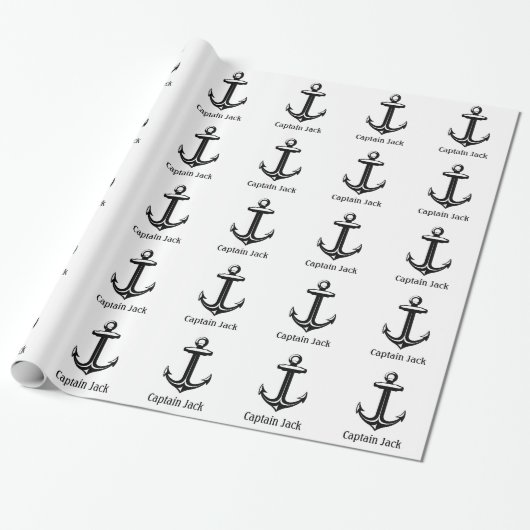 zwarte Nautical Anchor Cadeaupapier (Uitgerold)