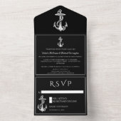 Zwarte Nautische Anchor Al in One Wedding Invite All In One Uitnodiging (Binnen)
