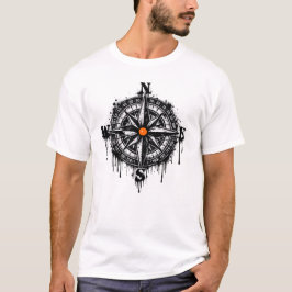 Zwarte nautische kompas in distressed look t-shirt