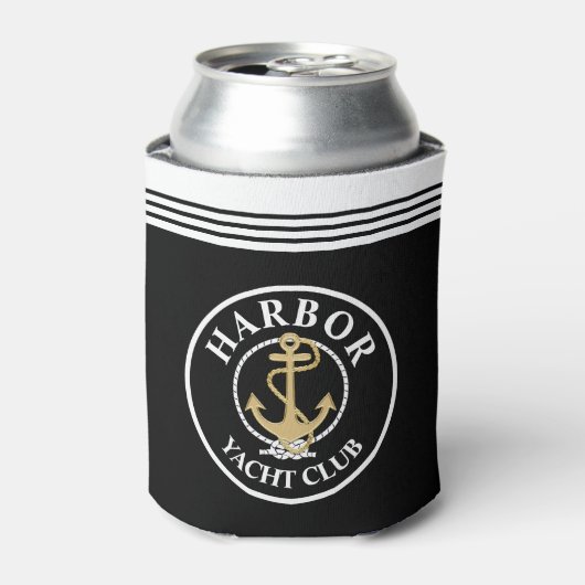 Zwarte Nautische Monogram Fleskoeler Blikjeskoeler (Blikje Voorkant)