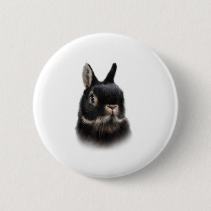 Zwarte Nederland Dwerg Konijn Buste Vrouwen Unisex Ronde Button 5,7 Cm
