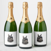 Zwarte Nederland Dwerg Konijn Buste Vrouwen Unisex Sparkling Wijnetiket (Flessen)