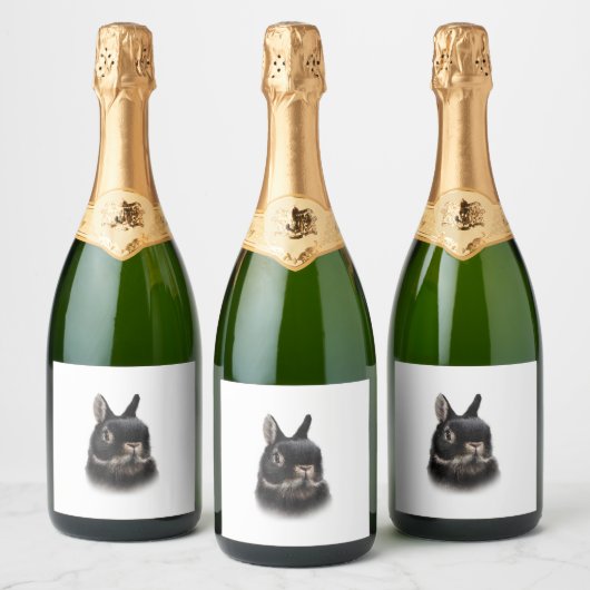 Zwarte Nederland Dwerg Konijn Buste Vrouwen Unisex Sparkling Wijnetiket (Flessen)