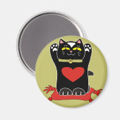 Zwarte Neko met harten Magneet (Voorkant / Achterkant)