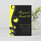 Zwarte & Neon Bright Gele Zwemel Sweet 16-partij Kaart (Staand voorkant)