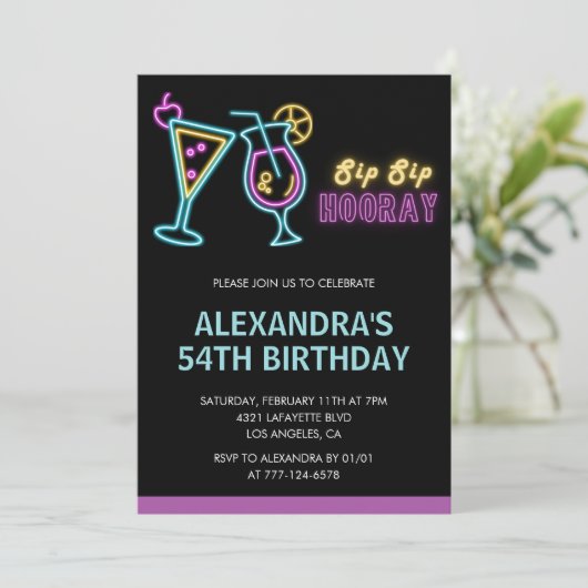 Zwarte Neon Glow Cocktail Martini 54e verjaardag Kaart (Staand voorkant)