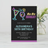 Zwarte Neon Glow Cocktail Martini 58e verjaardag Kaart (Staand voorkant)