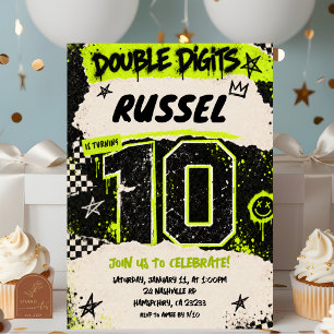 Zwarte Neon Groene Grunge Feest 10e verjaardag Kaart