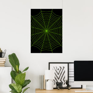 Zwarte neon groene spinnenweb Halloween Kunst Poster