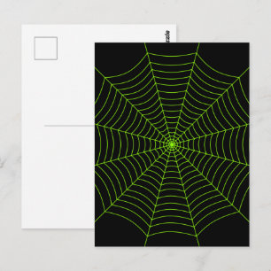 Zwarte neon groene spinnenweb Halloween patroon Briefkaart